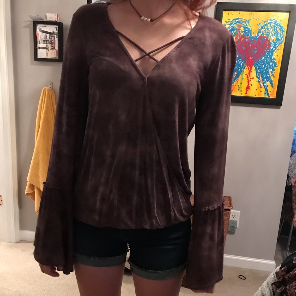 purple long sleeve blouse